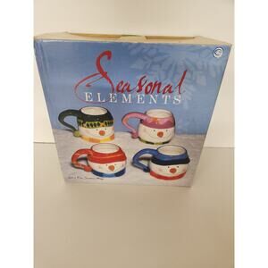 4 PC Snowman Mugs Christmas Holiday Mugs NEW Seasonal Elements